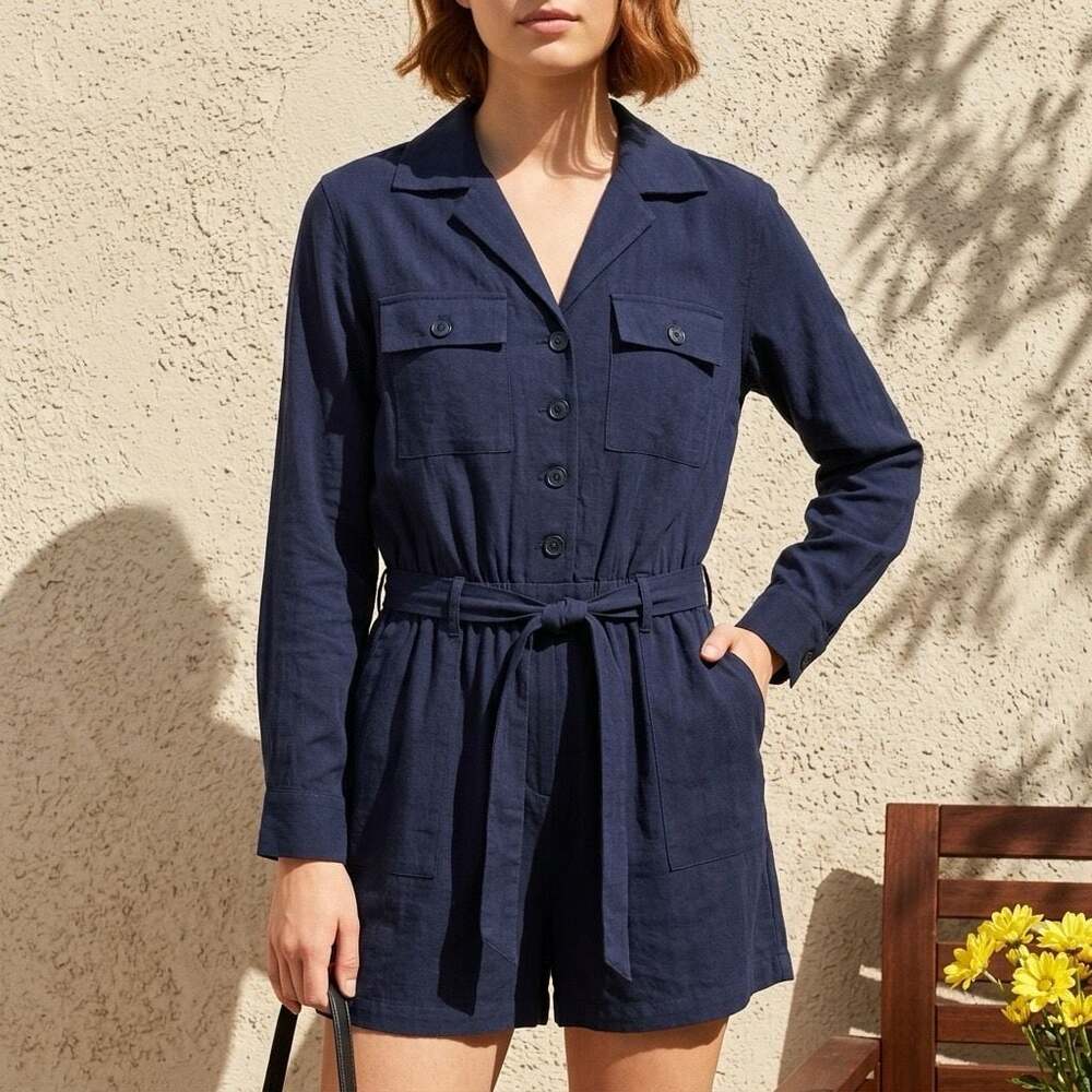 Good Hart Navy Cargo Romper with Tie Belt #1144 - Picture 1 of 8
